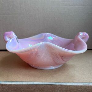 Fenton Pink Iridescent Ruffled Glass Bowl